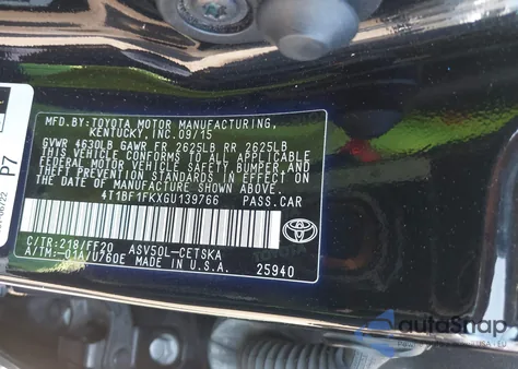 2016 Toyota Camry Se из США, поврежденный, VIN 4T1BF1FKXGU139766